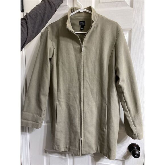EILEEN FISHER Medium   Gray  Full Zip 100% Italian Fabric Cotton‎ Jacket  Coat - Picture 1 of 12